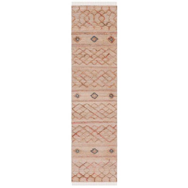 Natural Fiber 2 ft. x 9 ft. Natural/Rust Geometric Runner Rug