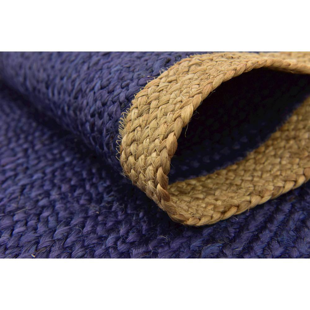 Navy Blue and Tan Braided Jute Runner Rug