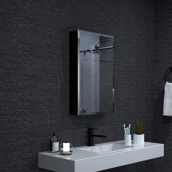 Staykiwi 19 in. W x 30 in. H Rectangular Matte Black Aluminum Medicine Cabinet with Mirror