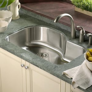 Medallion Undermount Stainless Steel 31.5 in. Offset Single Bowl Kitchen Sink in Lustrous Satin