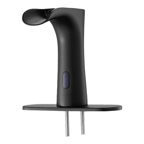 Touchless Bathroom Sink Faucet, Motion Sensor Waterfall, Cover Plate Hot/Cold for 9/16 in. Pipe, Commercial, Matte Black