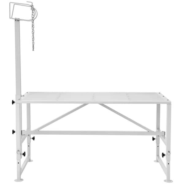 Goat and Sheep Stand, 47 x 23 in., Metal Milking and Shearing Stand, Adjustable 21-33 in., 500 lbs. Capacity, White