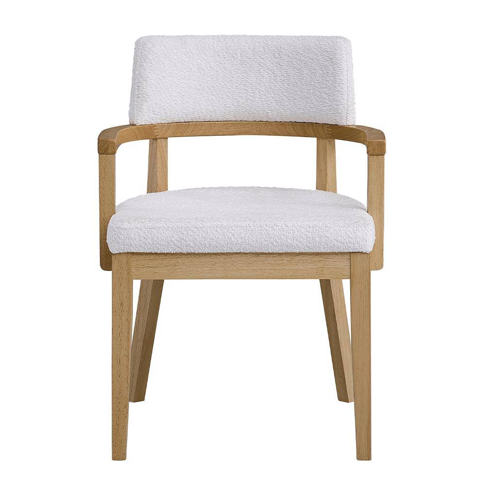 White Upholstered Oak Wood Side Chair with Curved Armrest