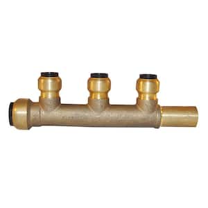 3/4 in. Brass Push-To-Connect Inlet x 3/4 in. CTS Stem 3-Port Open Manifold with 1/2 Brass Push-To-Connect Outlets