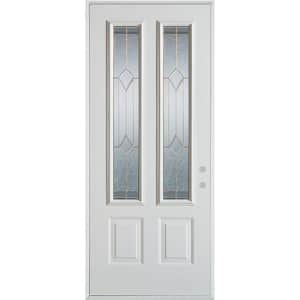 32 in. x 80 in. Geometric Brass 2 Lite 2-Panel Painted White Right-Hand Inswing Steel Prehung Front Door