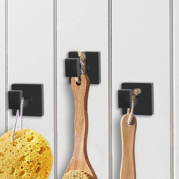 4-Pack Matte Black Square Stainless Steel Wall-Mounted J-Hook