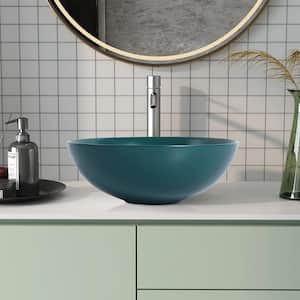 Matt Green Black Ceramic Countertop Round Bathroom Vessel Sink