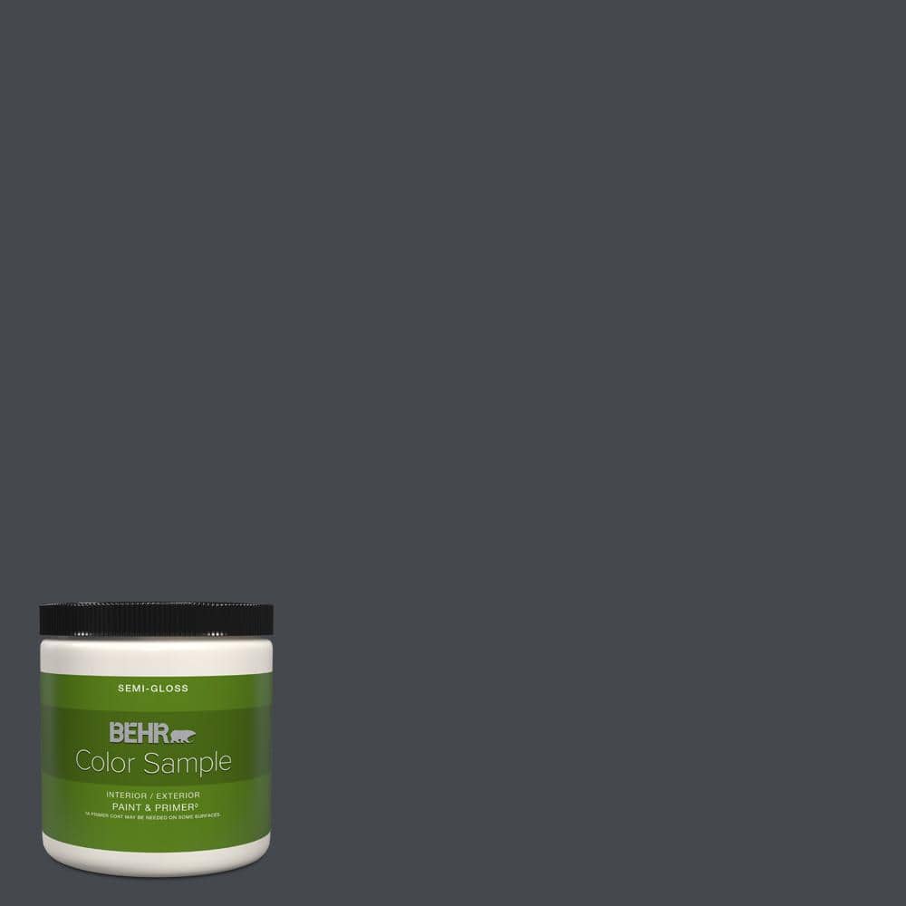 BEHR PREMIUM PLUS 8 oz. #N490-7 Ink Black Semi-Gloss Interior/Exterior ...