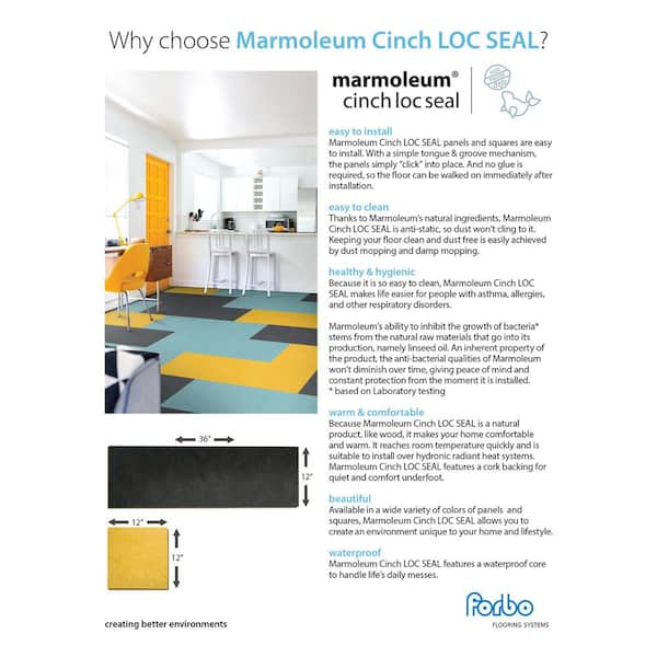 Marmoleum Cinch Loc Seal Bleached Gold 9.8 mm T x 11.81 in. W x