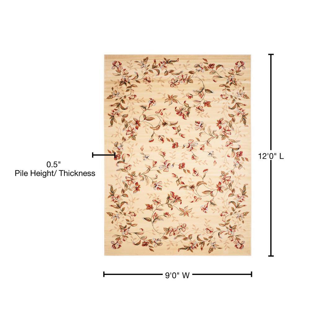 Beige and Red Floral 9' x 12' Synthetic Area Rug