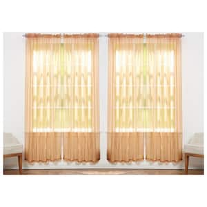 Solid Brown 55 in. W x 84 in. L Rod Pocket Sheer Window Curtain Panel (Set of 4)