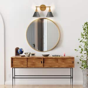 Vintage Gold/Gray Modern Vanity Light with Bell/Cone Shades for Bathroom 2-Light Rustic Sconce for Gallery Wall Kitchen