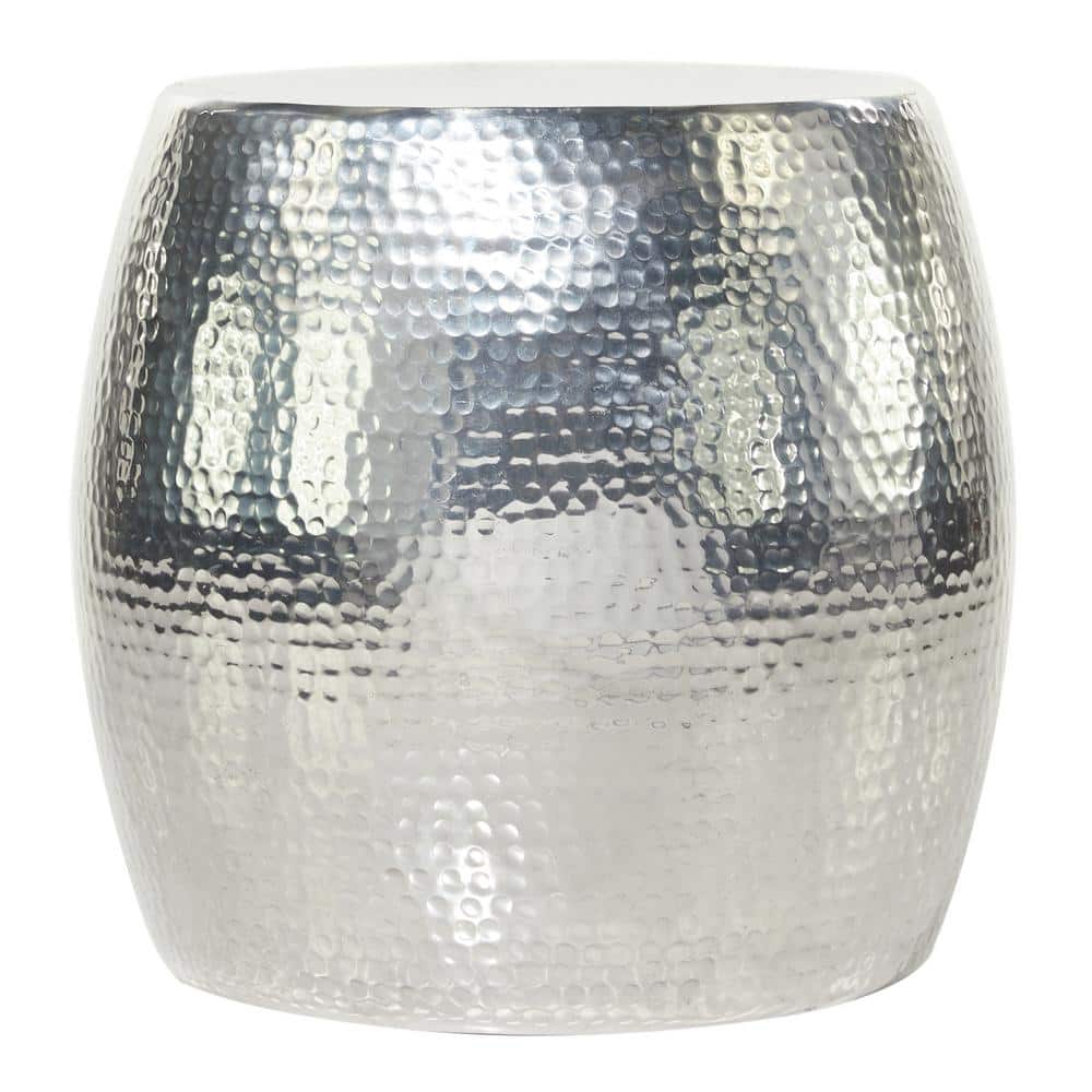 Elegant Round Hammered Silver Metal Accent Table
