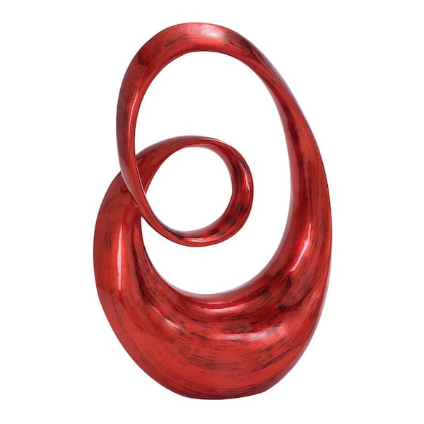 Litton Lane 7 in. x 24 in. Red Polystone Swirl Abstract Sculpture