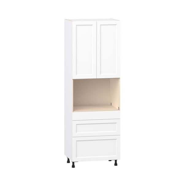 Laramie 30 in. W x 24 in D x 89.5 in H Assembled Microwave Pantry Kitchen Cabinet in Painted Bright White with 3 Drawers