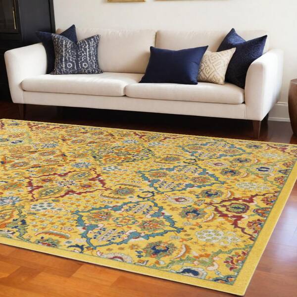 9 ft. x 12 ft. Yellow Floral Power Loom Area Rug