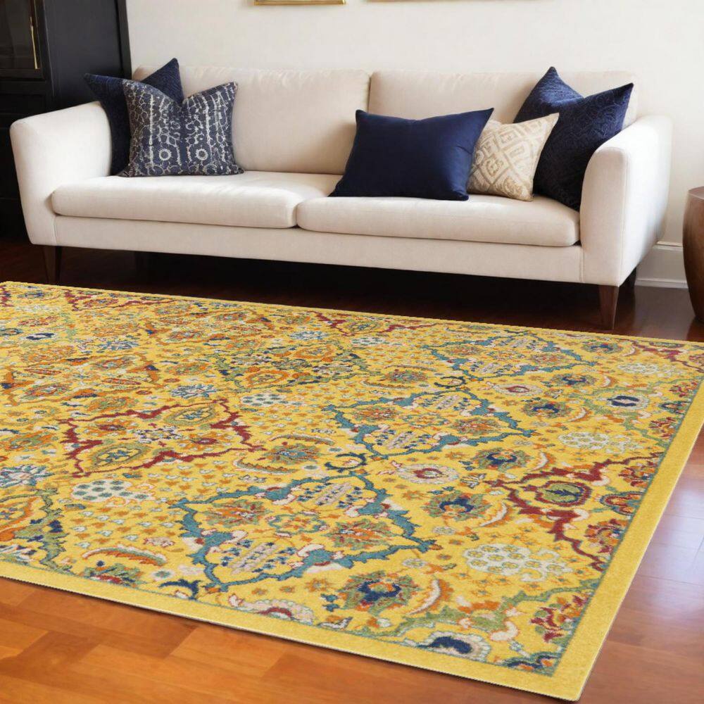 9' X 12' Yellow Floral Power Loom Area Rug price history on PriceWatchPro