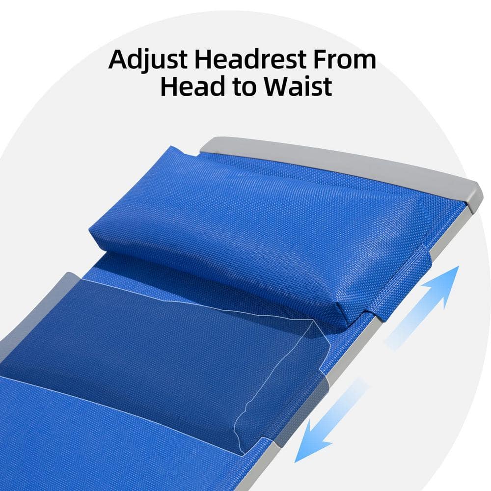 Blue Aluminum Armless Chaise Lounge Set with Side Table