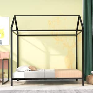 Black Metal Kids Montessori Bed Frame Floor Bed, Twin Size House Beds Platform Bed Floor Bed for Kids