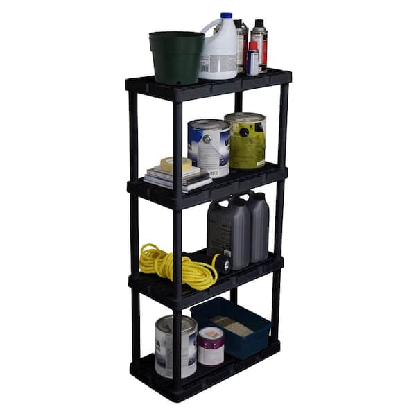Gracious Living Multipurpose 4-Shelf Fixed Height Solid Plastic Resin  Storage Unit for Indoor and Outdoor Home or Office Organization, Black (2  Pack)