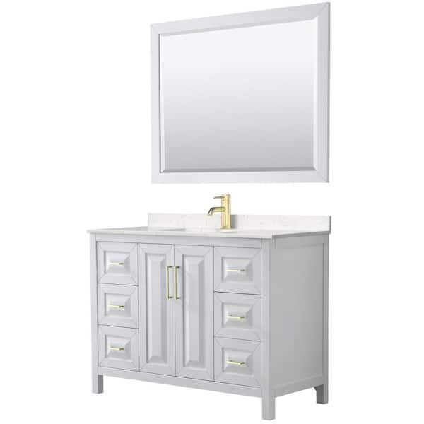 Wyndham Collection Daria 48 in. W x 22 in. D x 35.75 in. H Single Sink Bath Vanity in White with Carrara Cultured Marble Top and 46" Mirror
