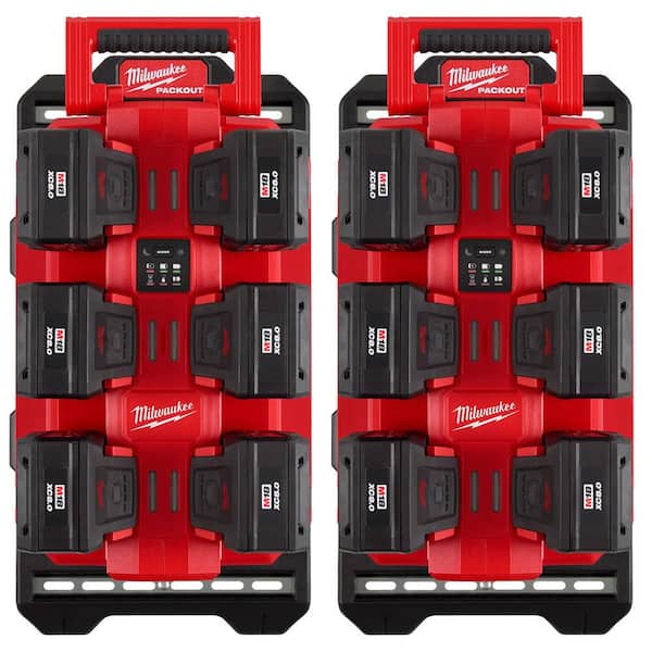 M18 18V PACKOUT 6-Port Daisy Chain Rapid Charger (2) w/ (2) Mounting Plates & (12) 8.0 Ah FORGE Batteries