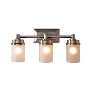 Cade 3-Light 20.25 in. Brushed Nickel Transitional Bathroom Vanity Light with Frosted Glass Shades