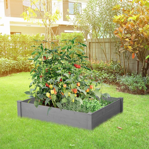 48 in. L x 48 in. W x 10 in. H Cedar Wood Outdoor Square Raised Garden Bed Kit, Planter Box, Tool-Free Assembly