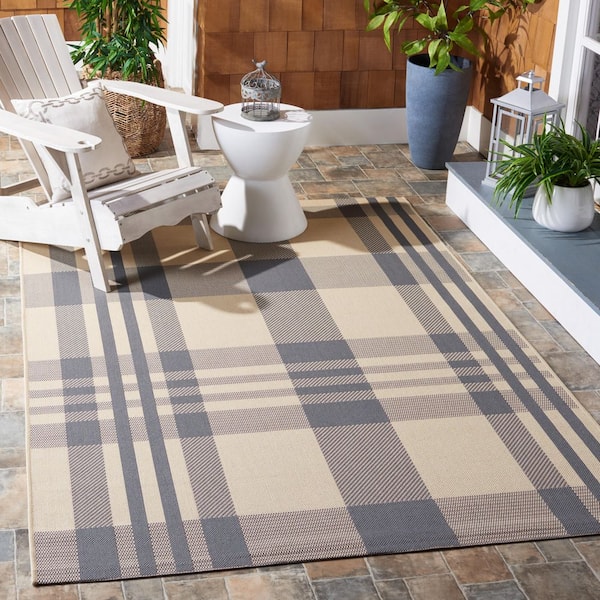 Courtyard Gray/Bone 7 ft. x 10 ft. Striped Indoor/Outdoor Patio  Area Rug