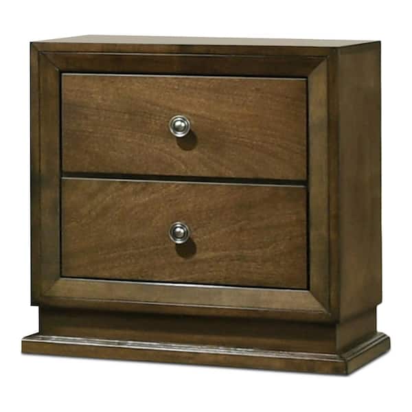 Joune Walnut 2-Drawer 23.5 in. W Nightstand with Metal Center Glide and Zinc Iron Bronze Metal Knob
