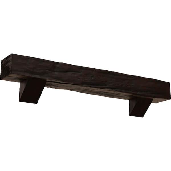 Ekena Millwork 6 in. x 6 in. x 4 ft. Riverwood Faux Wood Fireplace Mantel Kit with Breckinridge Corbels, Premium Hickory