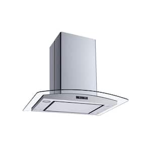30 in. Convertible Island Mount Range Hood in Stainless Steel and Glass with Mesh Filter and Stainless Steel Panel