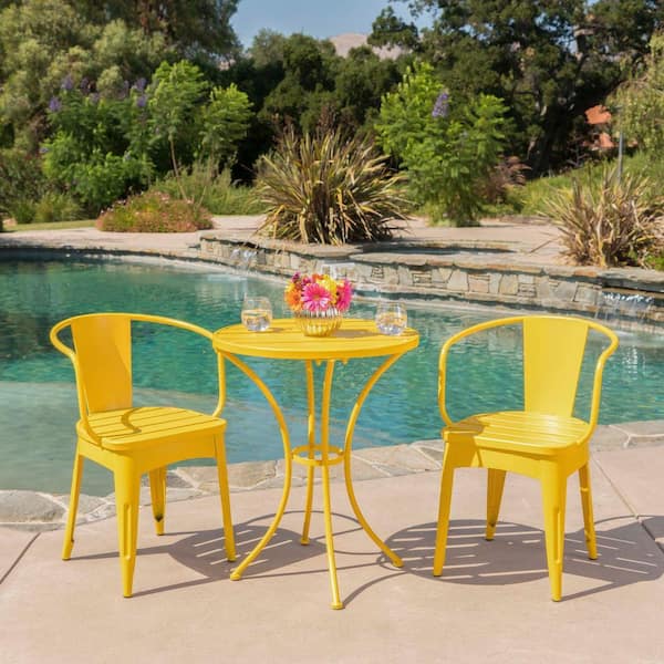 テーブル 9 3-Piece Yellow Colmar Metal Outdoor Bistro Set, Patio Dining Set