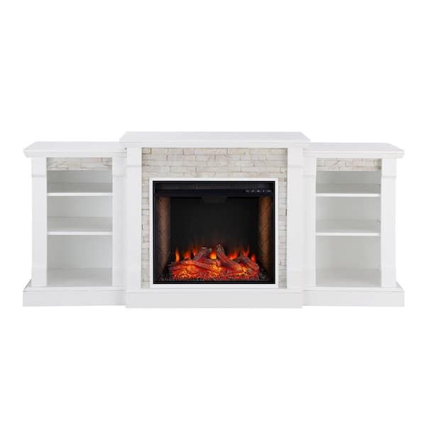 Southern Enterprises Brenamon Alexa-Enabled 71.75 in. Smart Bookcase Electric Smart Fireplace in White