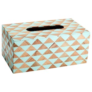 Mosaic Tissue Box Cover in Sky Blue and Brown