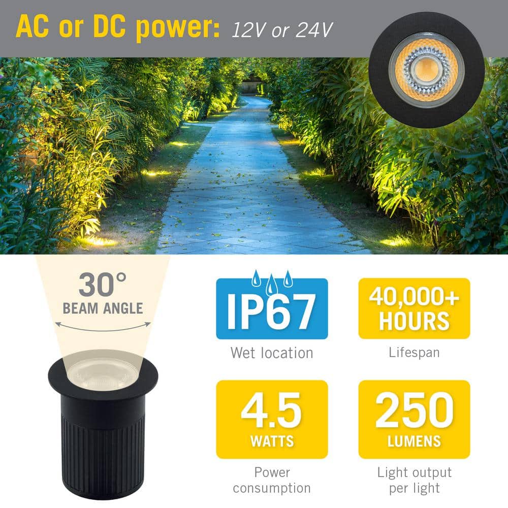 Black 2.5" Inground LED Landscape Light with Warm White 2700K
