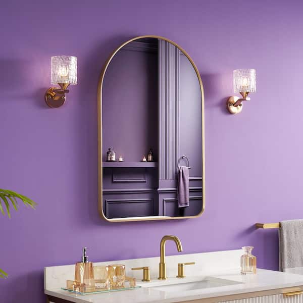 WELLFOR Bella 24 in. W x 36 in H Arch Anodized Aluminum Framed Bathroom Vanity Mirror in Brushed Gold