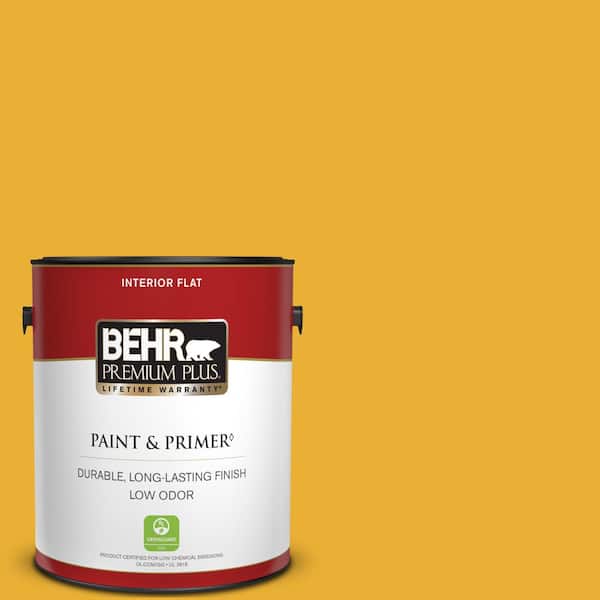 BEHR PREMIUM PLUS 1 gal. #P280-7 Midsummer Gold Flat Low Odor Interior Paint & Primer