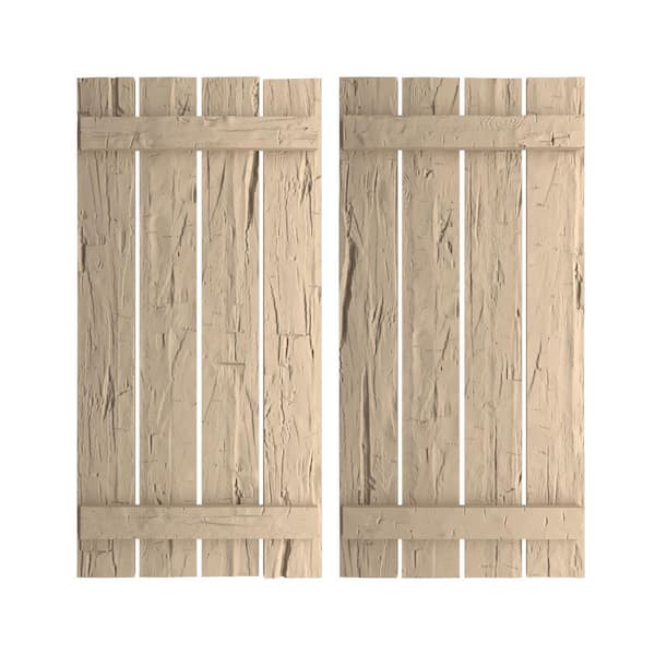 Ekena Millwork 23.5 in. x 36 in. Timberthane Polyurethane 4-Board Spaced  Board-n-Batten Hand Hewn Faux Wood Shutters Pair SHUBSS23X36HHPR - The Home  Depot