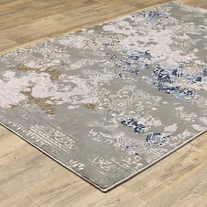 Emory Gray/Blue 2 ft. x 8 ft. Distressed Abstract Oriental Polypropylene Polyester Blend Indoor Runner Area Rug