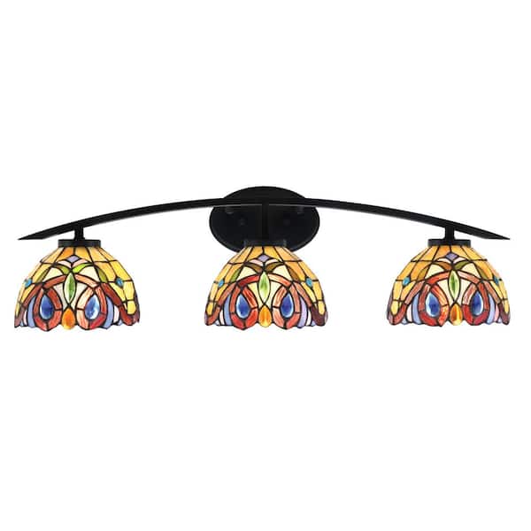 Unbranded Siena 29 in. 3-Light Vanity Light Matte Black with Lynx Art Glass Shades