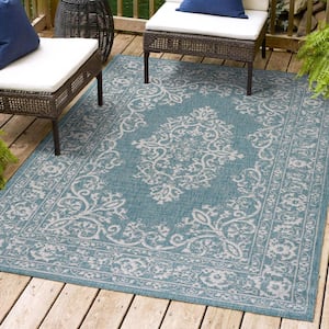 Galon Filigree Teal/Ivory 3 ft. x 5 ft. Indoor/Outdoor Area Rug