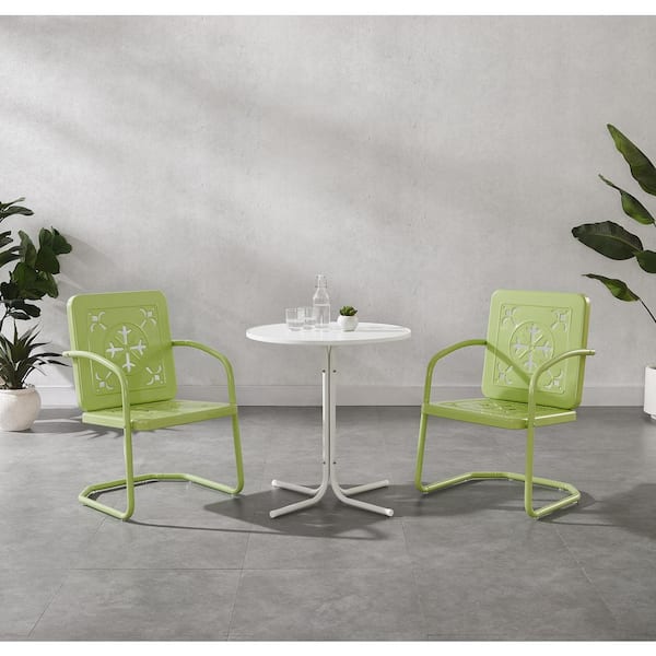 CROSLEY FURNITURE Azalea Key Lime 3-Piece Metal Round Outdoor Bistro Set