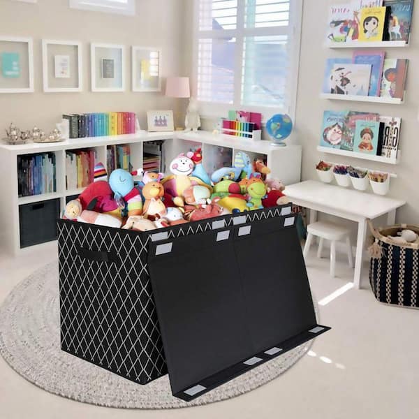 Black 24.5 in. x 16 in. Polypropylene Decorative Basket with Lid