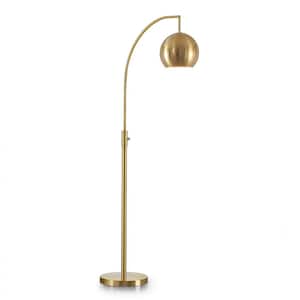 Metro 66 in. Brushed Brass 1-Light LED Dimmable Metal Globe Arc Floor Lamp with LED Vintage Bulb