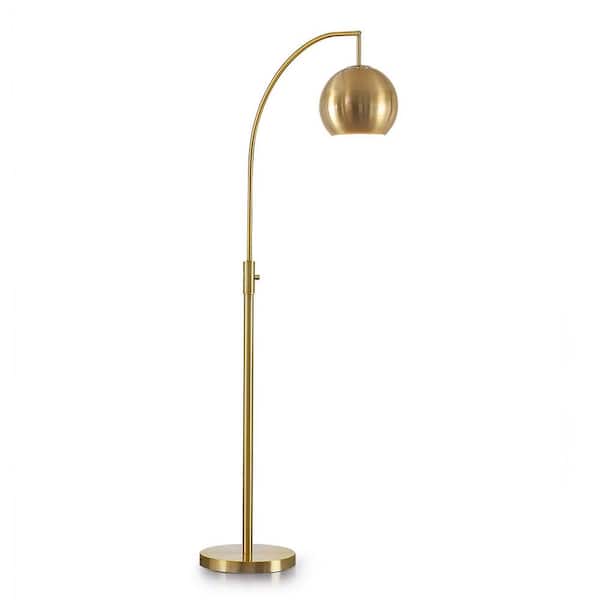HomeGlam Metro 66 in. Brushed Brass 1-Light LED Dimmable Metal Globe Arc Floor Lamp with LED Vintage Bulb