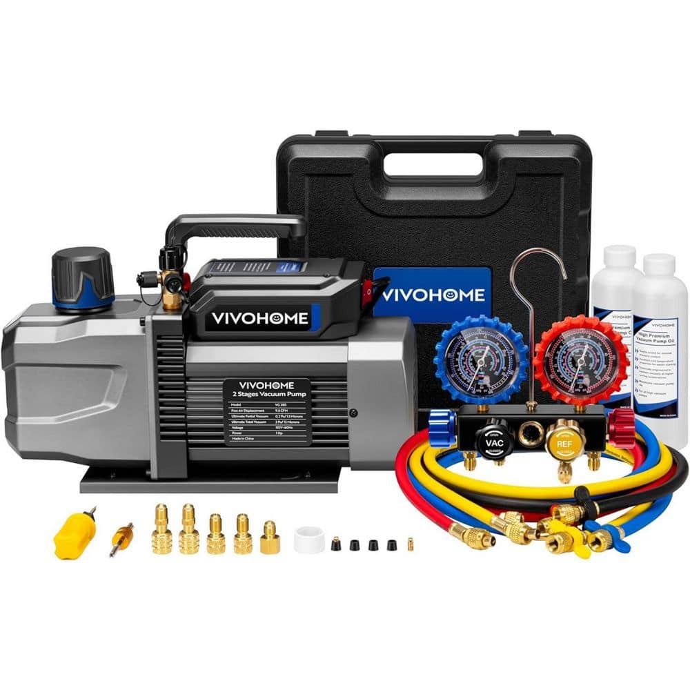 VIVOHOME 1 HP 9.6 CFM 2-Stage A2L HVAC Vacuum Pump and 4-Way