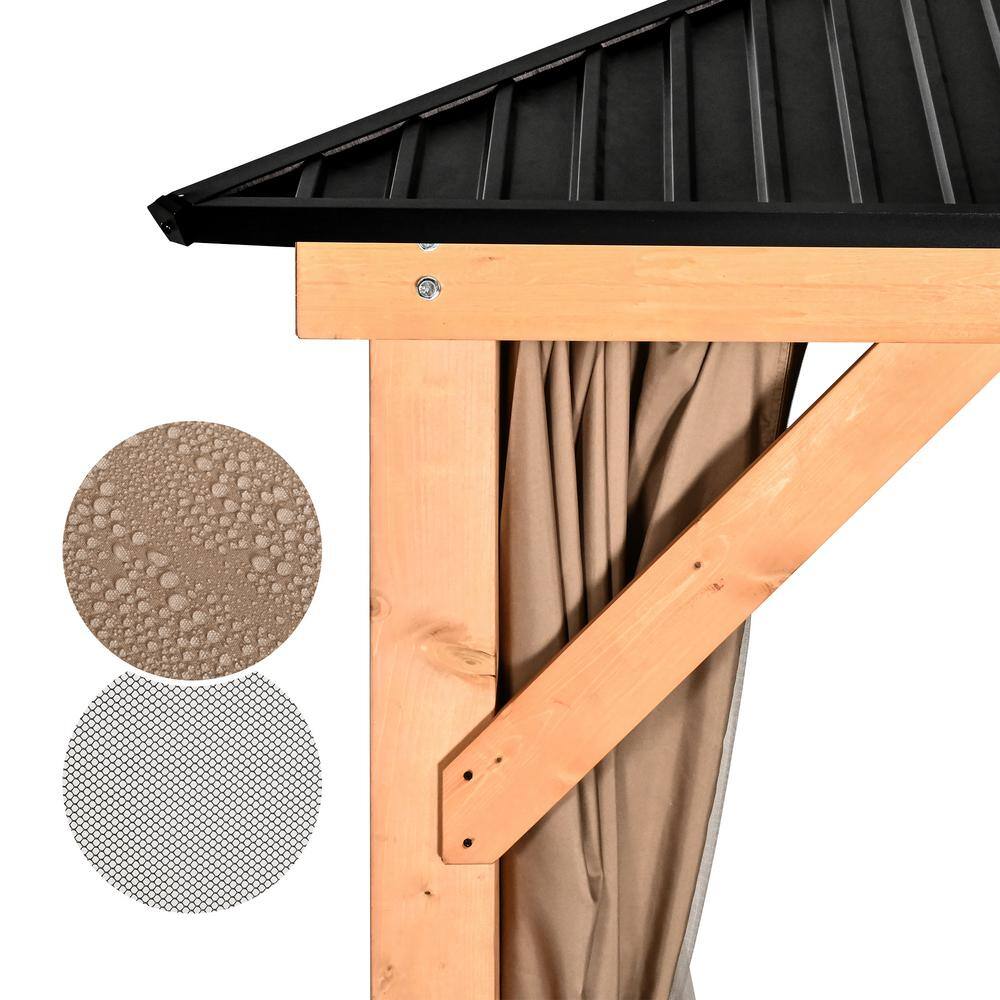 11' x 13' Black Metal Roof Wood Patio Gazebo