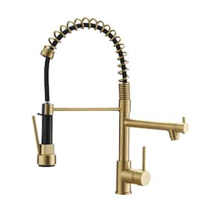 Single Handle Pull Out Sprayer Kitchen Faucet in Brushed Gold