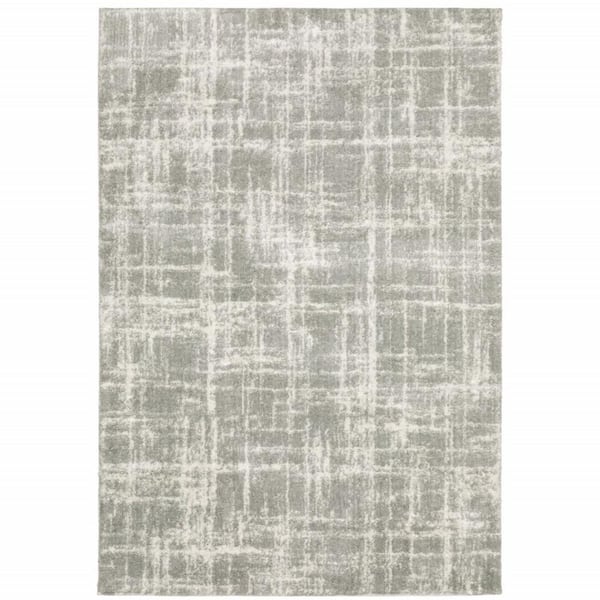 HomeRoots 4' X 6' Grey And Ivory Abstract Shag Power Loom Stain Resistant Area Rug